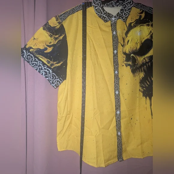Bold Yellow Graphic Button Down Shirt Fits Like XL - Picture 5 of 10